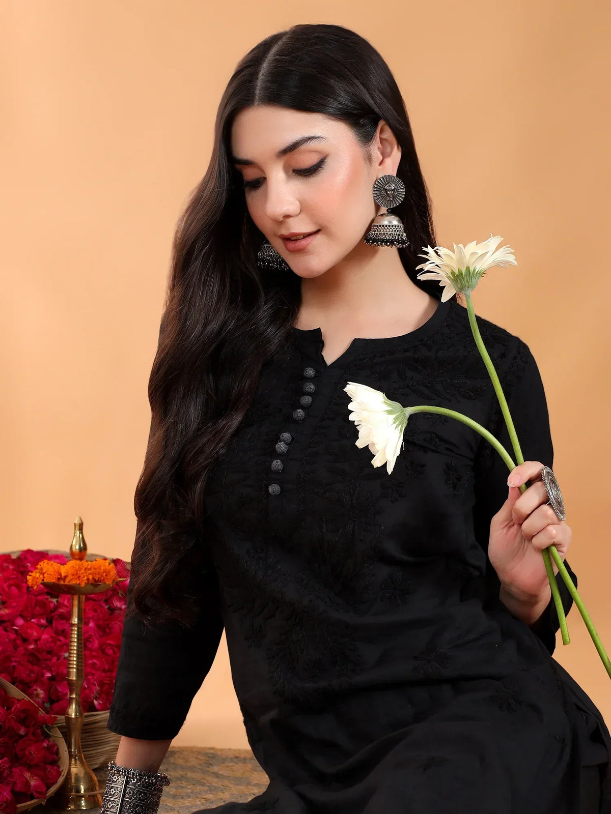 Priya Chikankari Kurta Palazzo Cotton Co-ord Set (Black)
