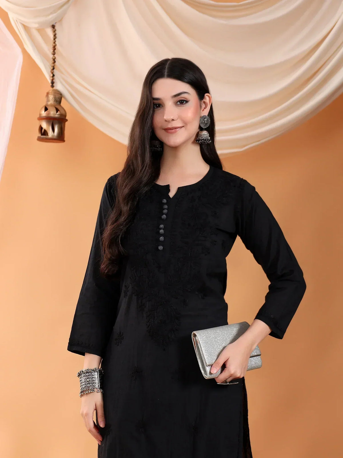 Ananya Chikankari Kurta Pant Cotton Co-ord Set (Black)