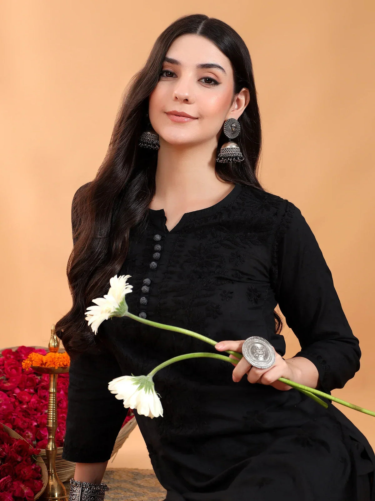 Priya Chikankari Kurta Palazzo Cotton Co-ord Set (Black)