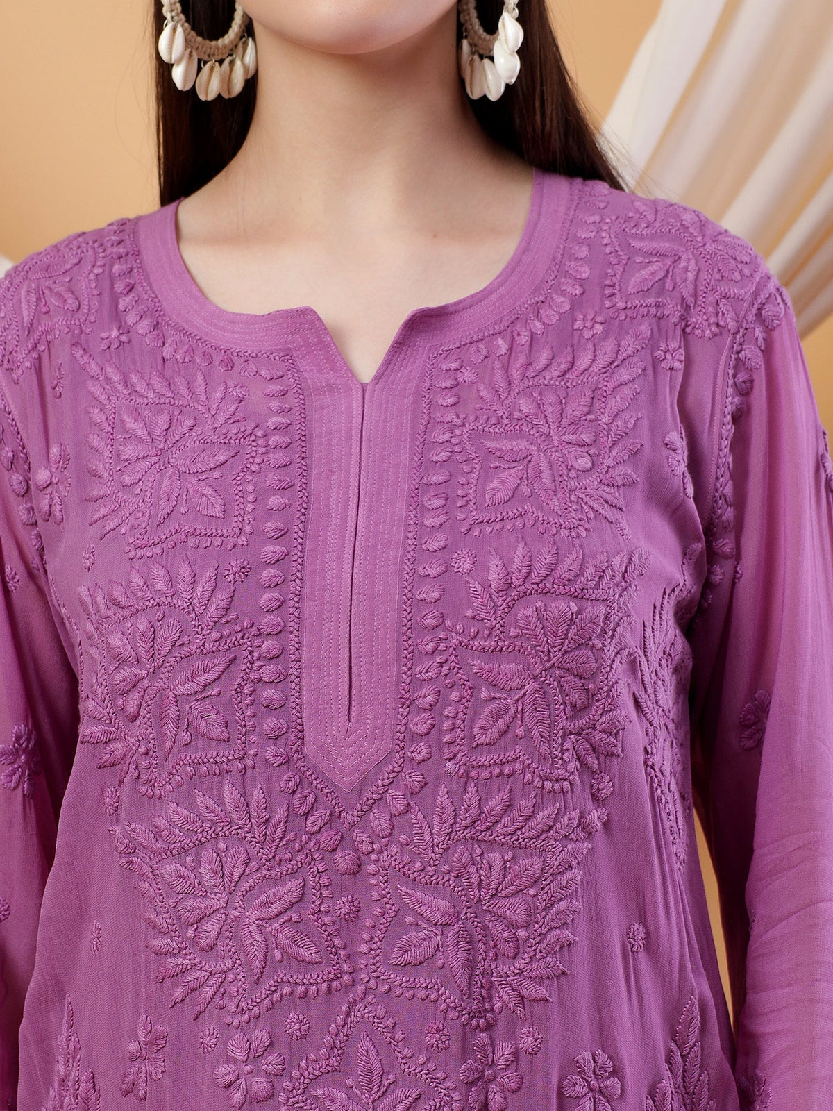Dua Premium Viscose 3D Chikankari Straight Kurta (Mauve)