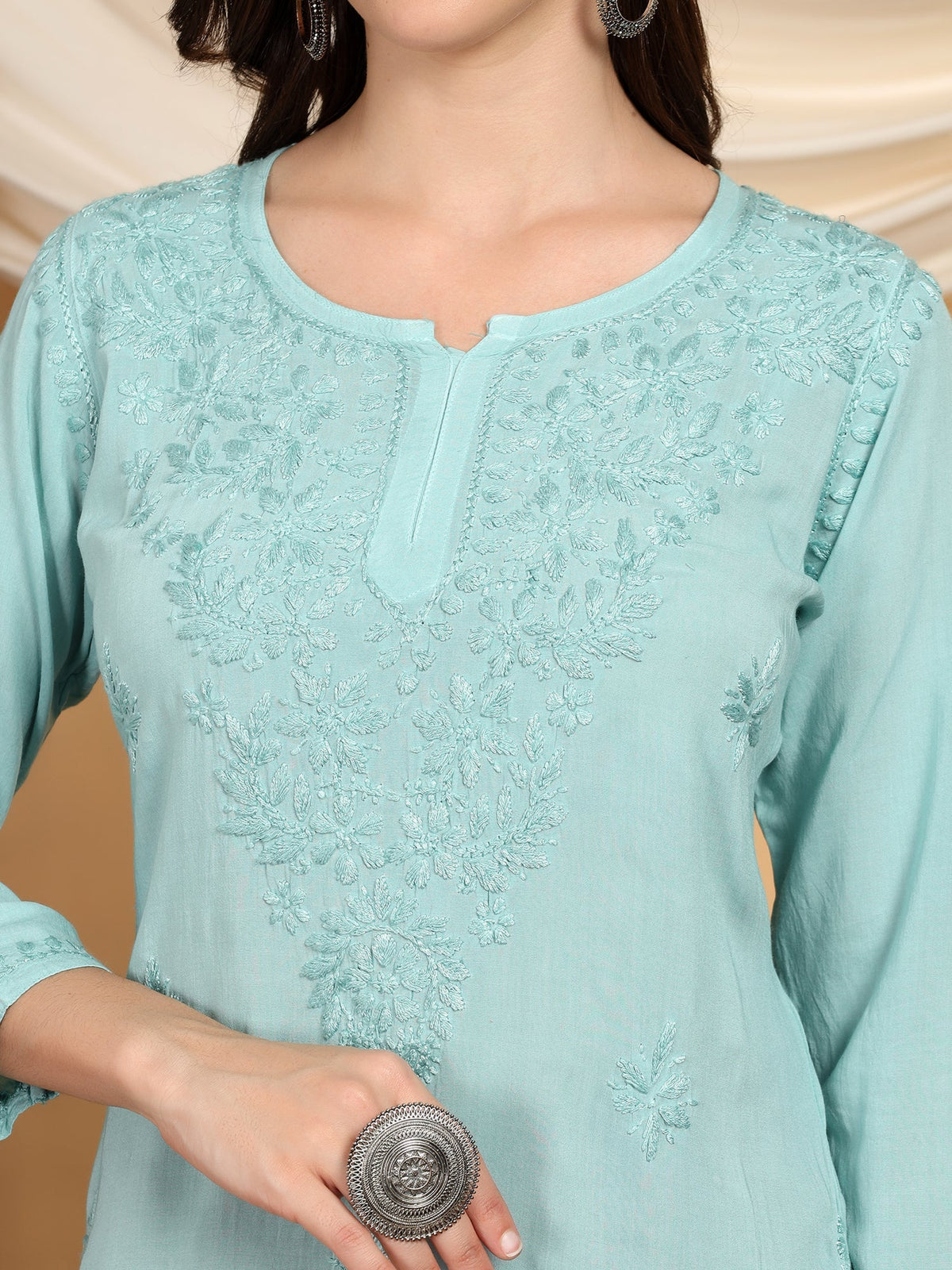Misha Chikankari Modal Short Kurti (Spanish Green)
