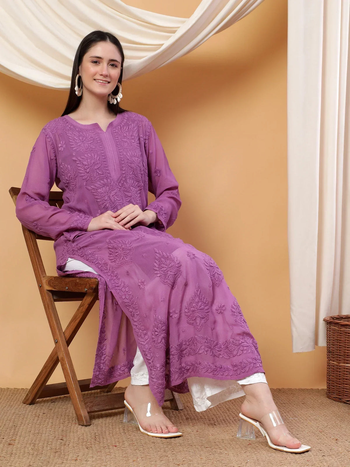 Dua Premium Viscose 3D Chikankari Straight Kurta (Mauve)