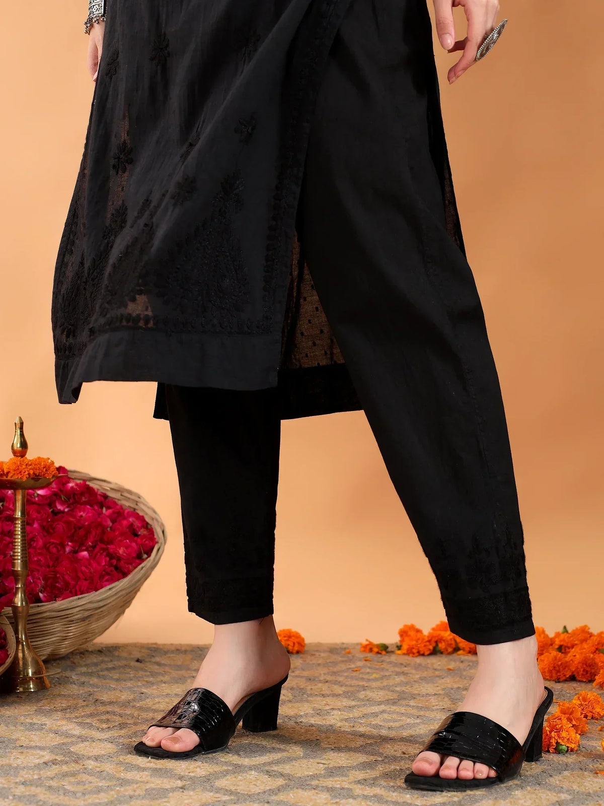 Ananya Chikankari Kurta Pant Cotton Co-ord Set (Black)