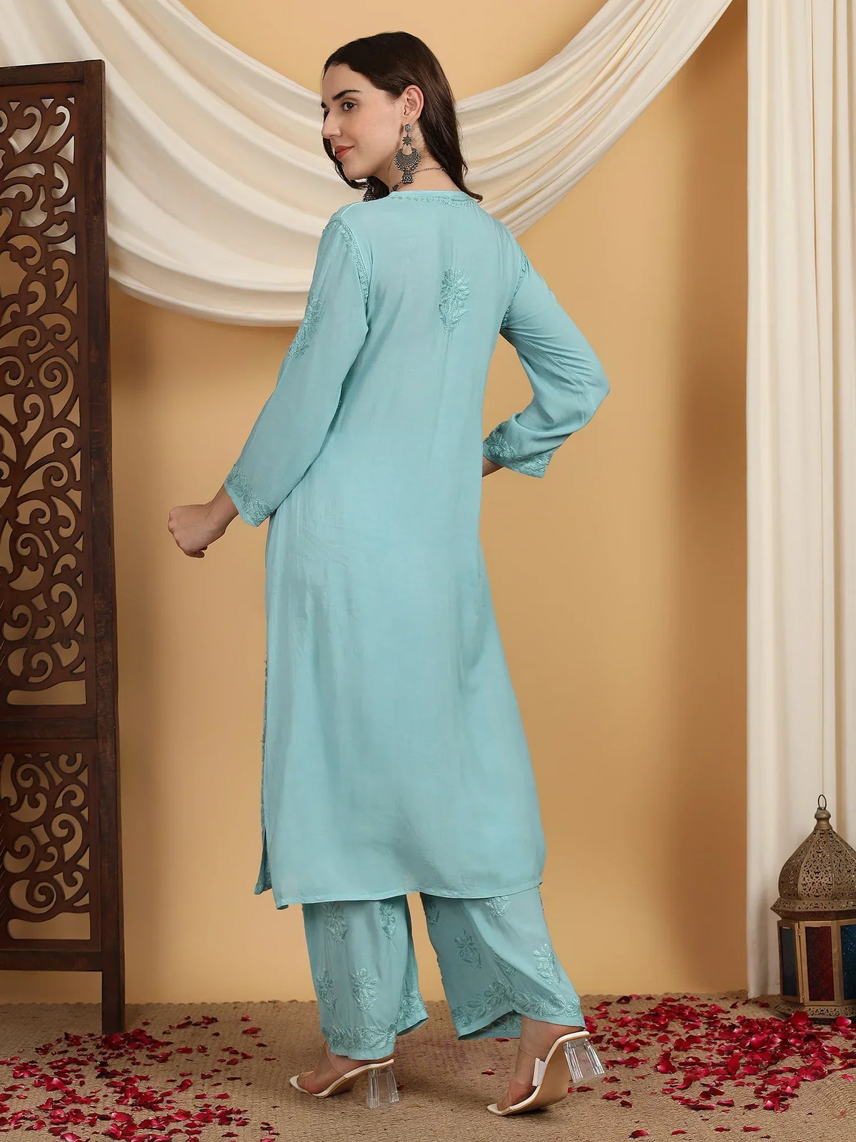 Farha Chikankari Premium Modal Co-ord Set (Pastel Green)