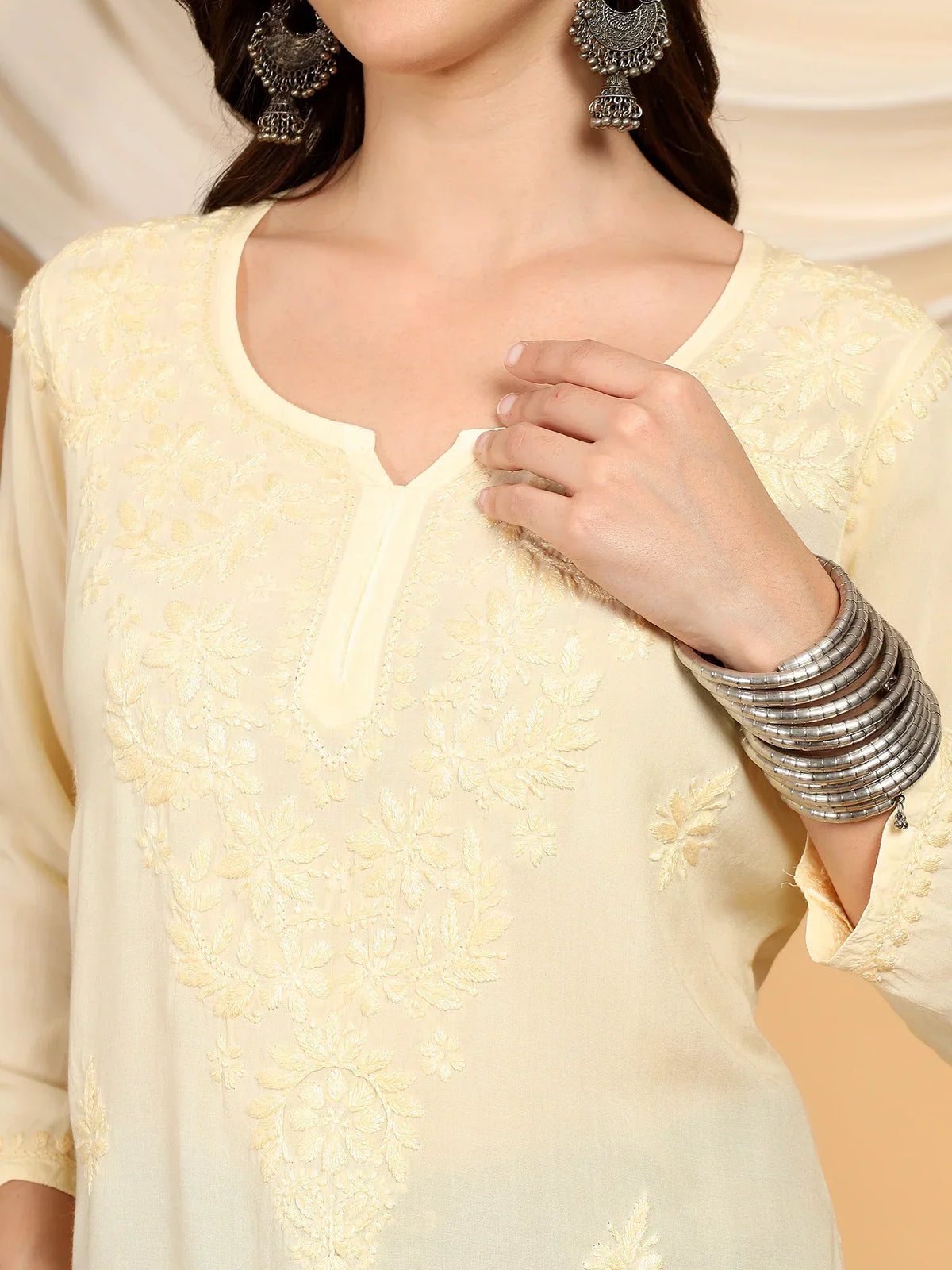 Misha Chikankari Modal Short Kurti (Yellow)