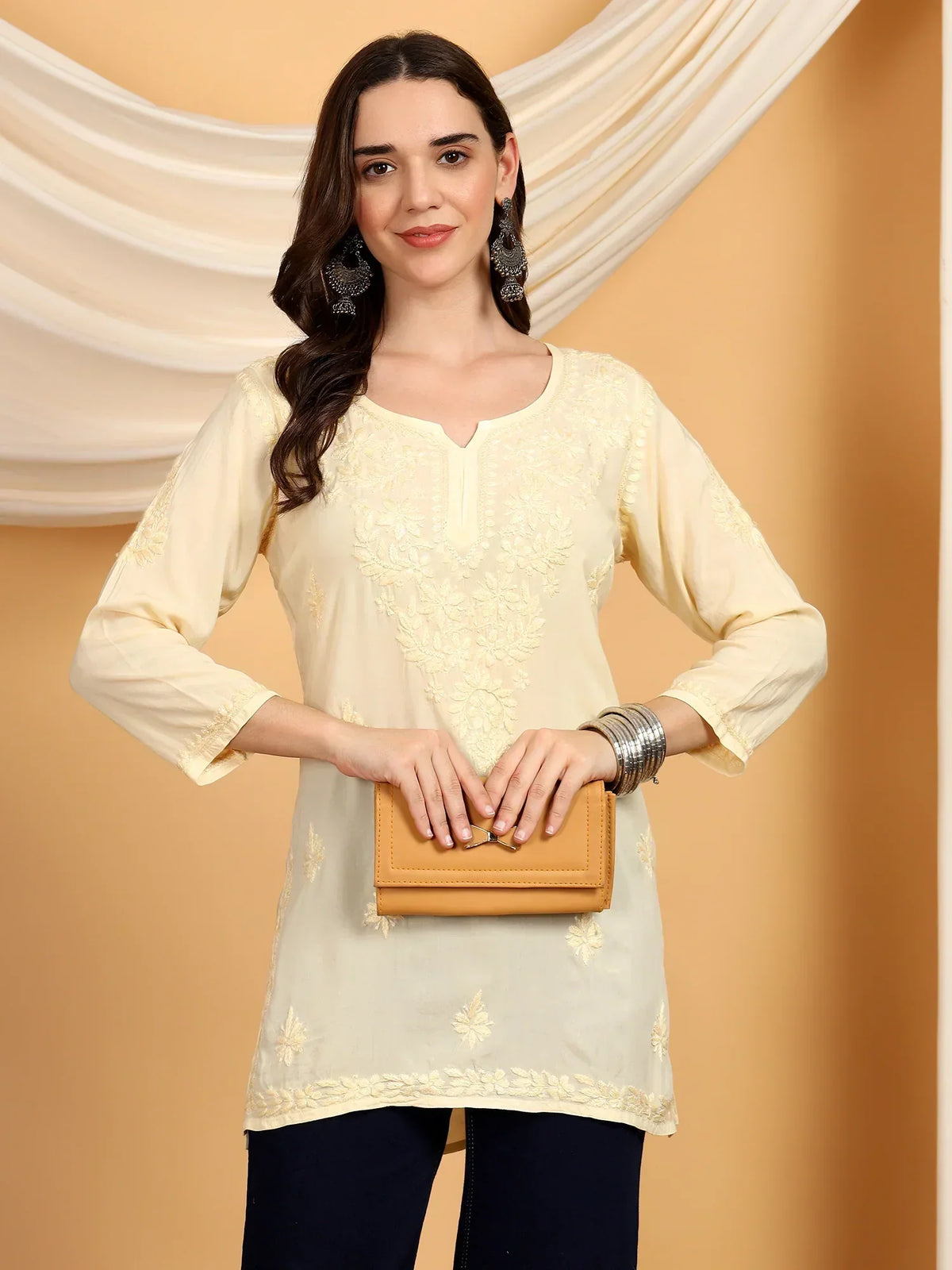 Misha Chikankari Modal Short Kurti (Yellow)