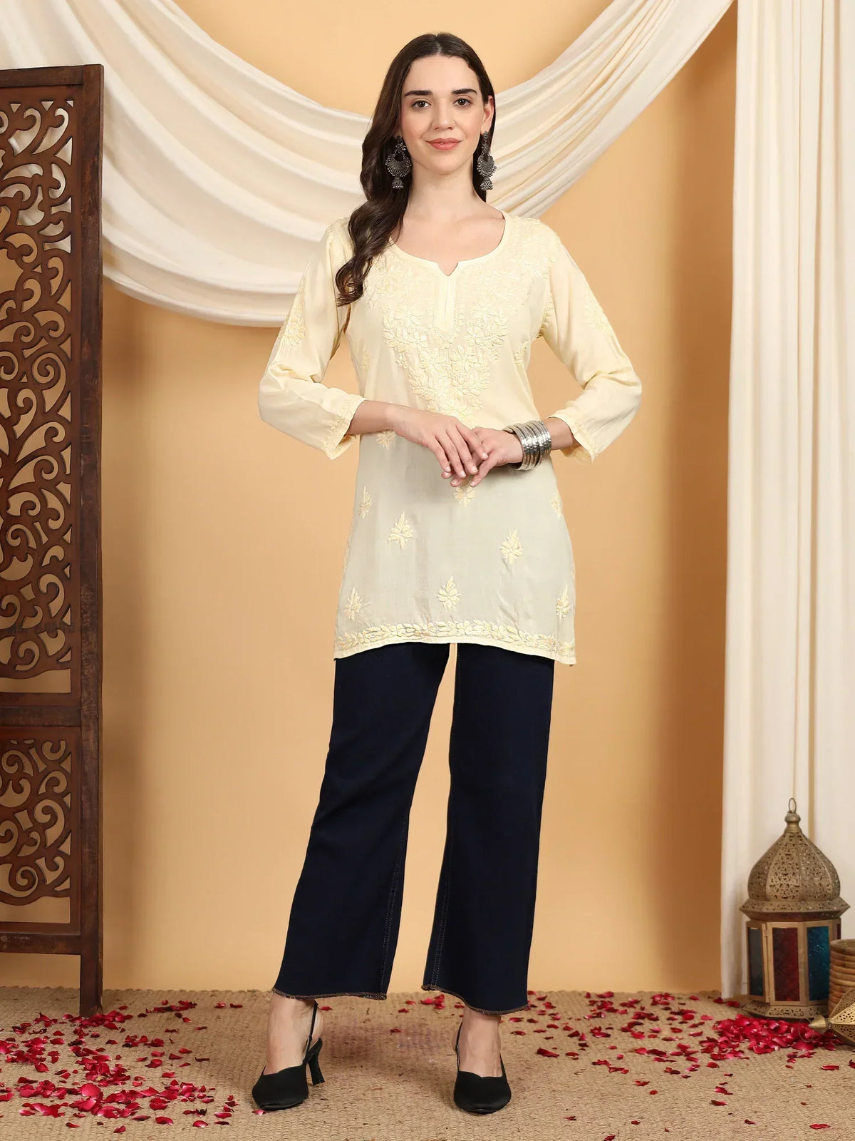 Misha Chikankari Modal Short Kurti (Yellow)