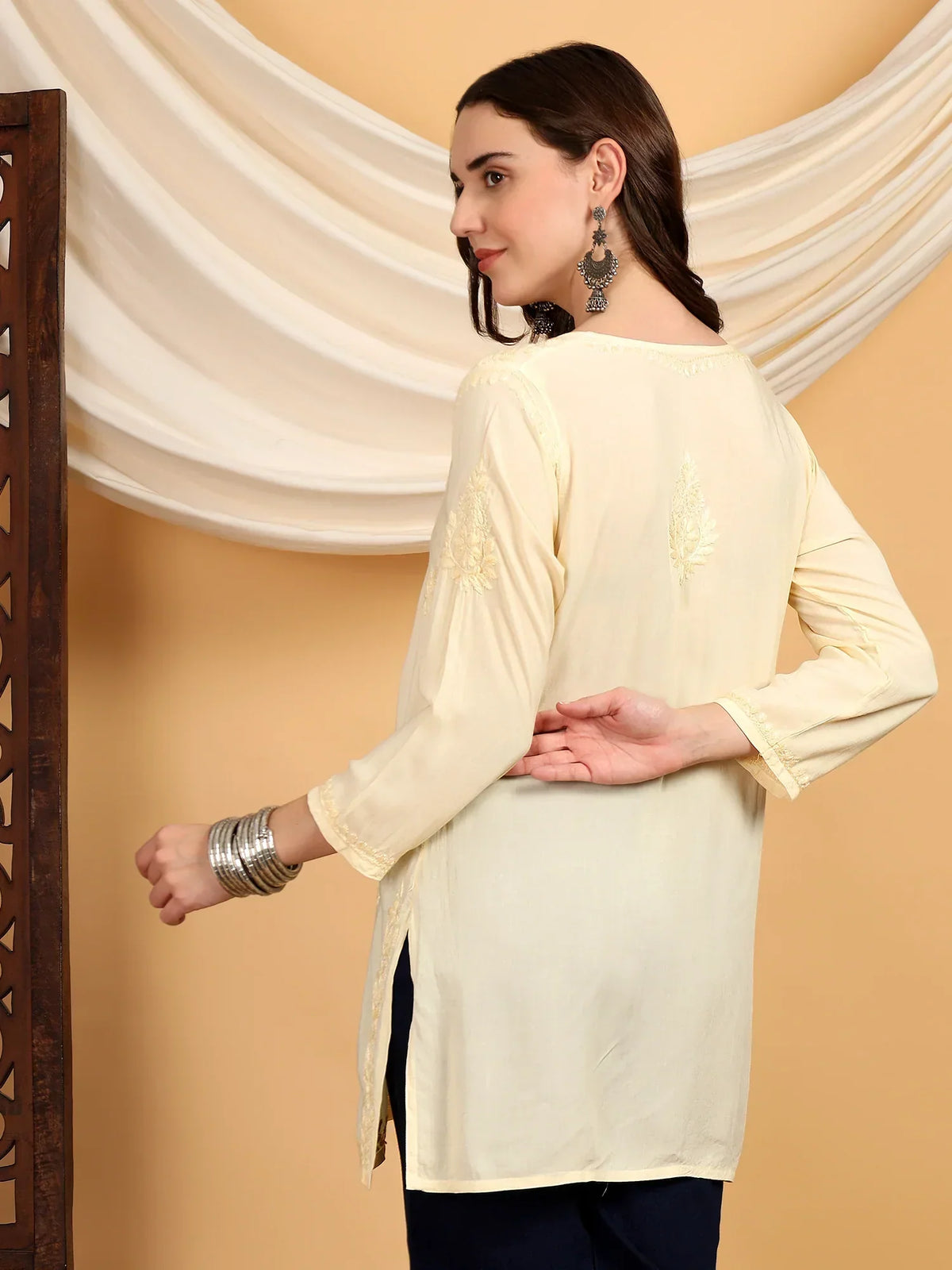 Misha Chikankari Modal Short Kurti (Yellow)