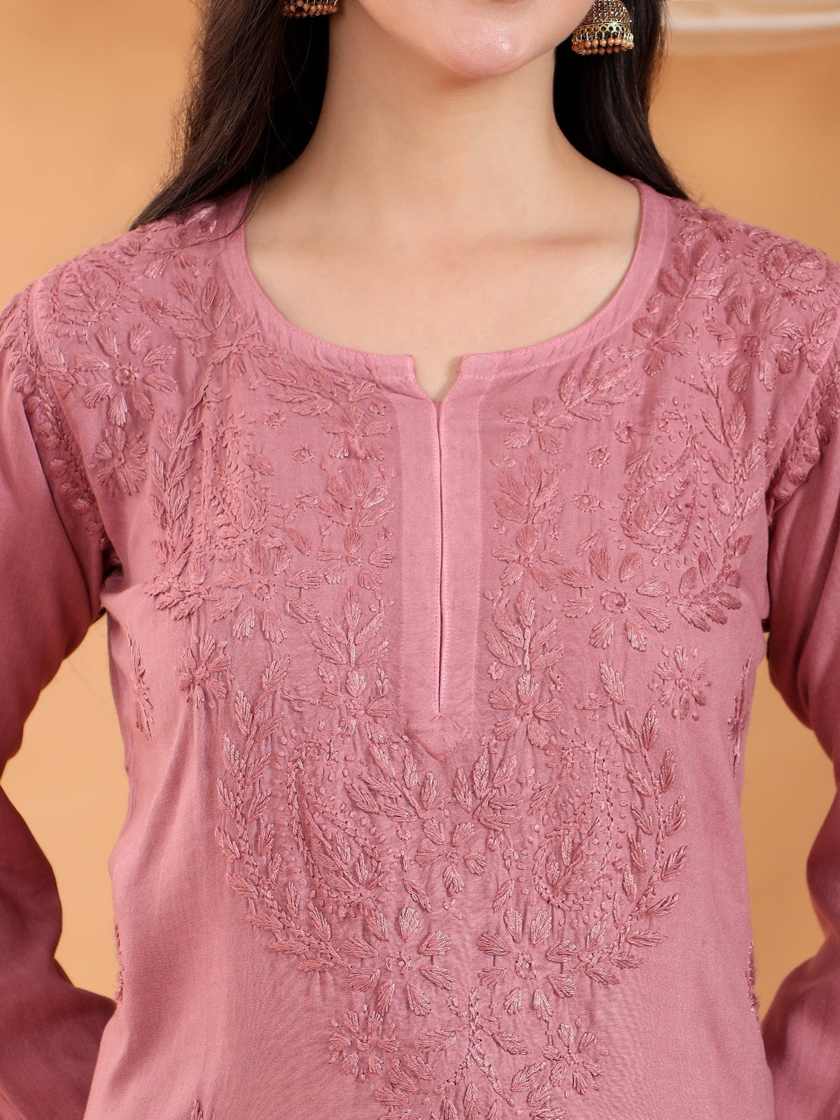 Maryam Chikankari Rayon Co-ord Set (Nude Coral)