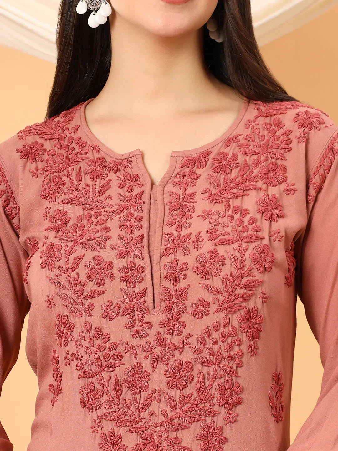 Faiza Chikankari Rayon Co-ord Set (Nude Coral)