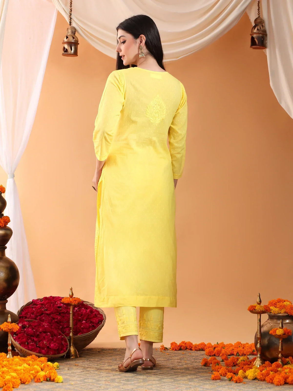 Ananya Chikankari Kurta Pant Cotton Co-ord Set (Yellow)