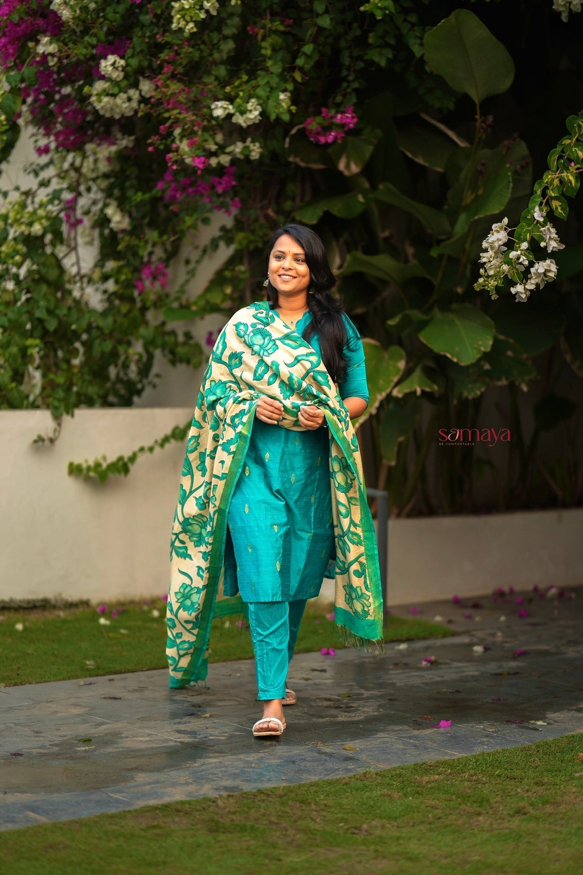 Vaishnavi 3 piece raw silk suit set wth hand painted kalamkari dupptta(ready to dispatch )