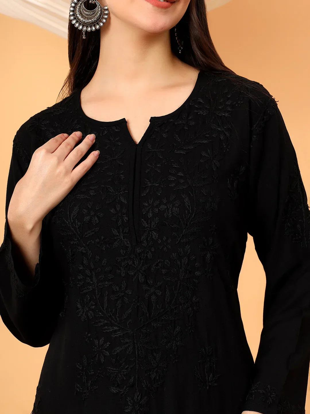 Faiza Chikankari Rayon Co-ord Set (Black)