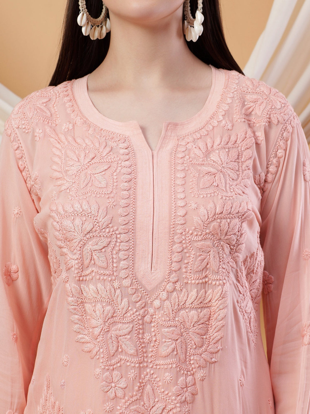 Dua Premium Viscose 3D Chikankari Straight Kurta (Beige)