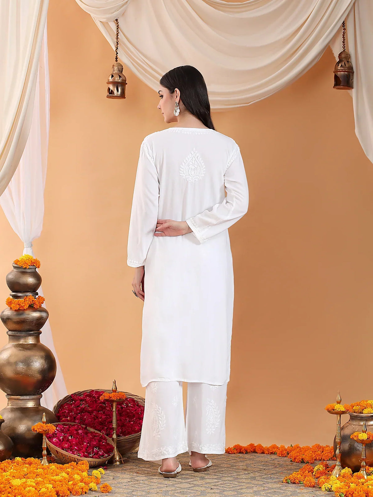 Maryam Chikankari Rayon Co-ord Set (White)
