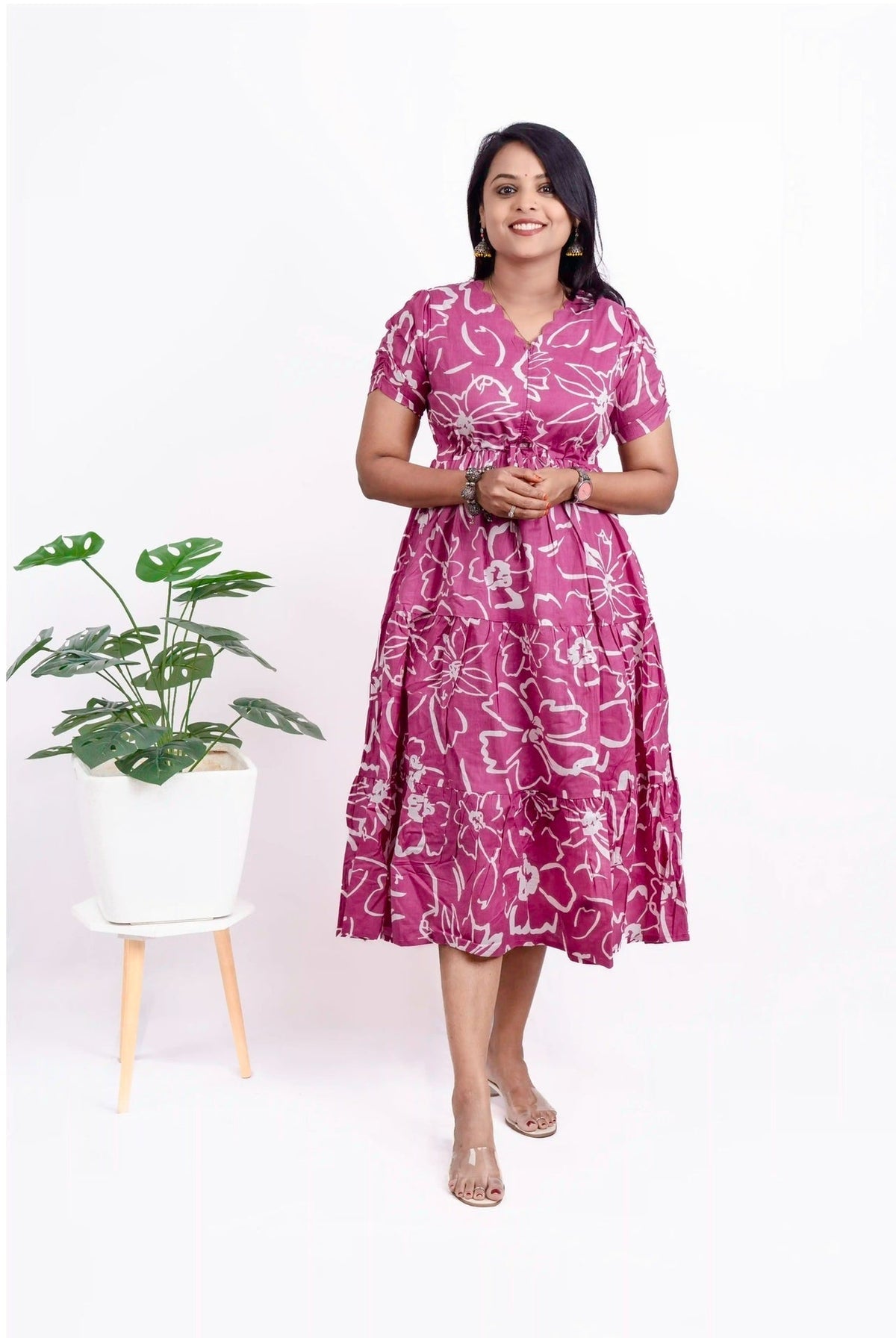 Dusty pink floral dress with lining