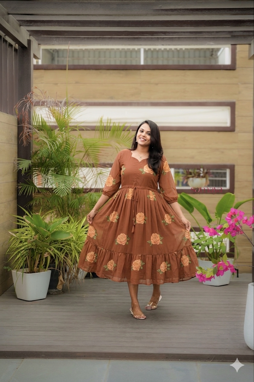 Five star  georgette casual  Dress With Lining ( No-Iron Everyday Dress)
