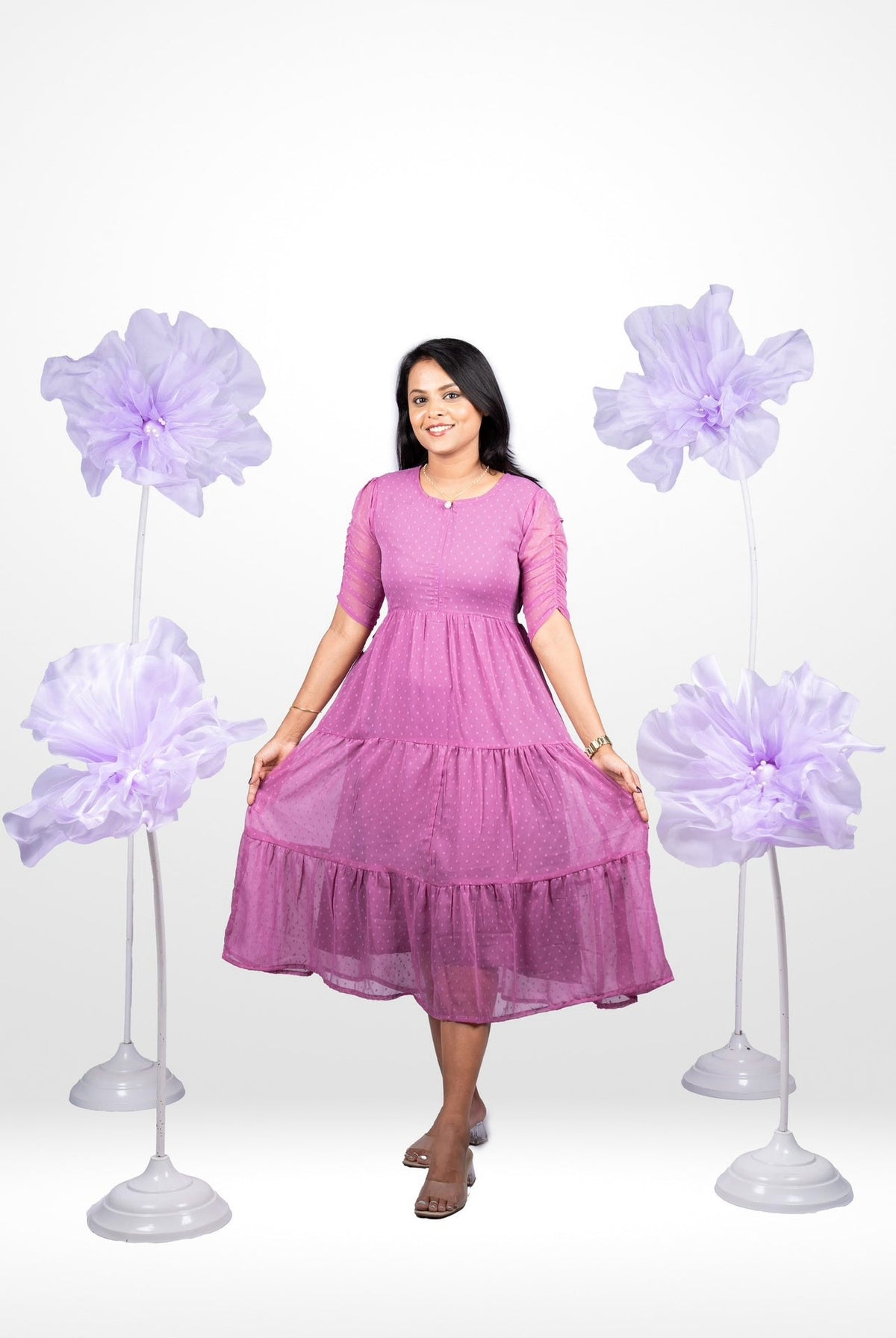 Lilac georgette casual  Dress ( No-Iron Everyday Dress)