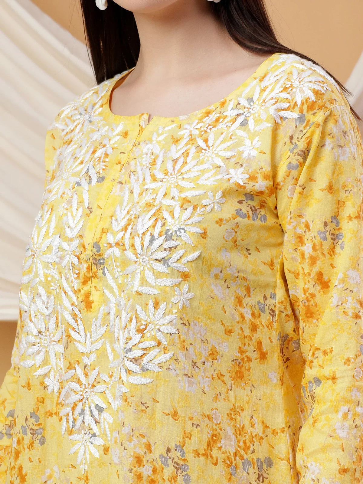 Anika Chikankari Mulmul Co-ord Set (Yellow)