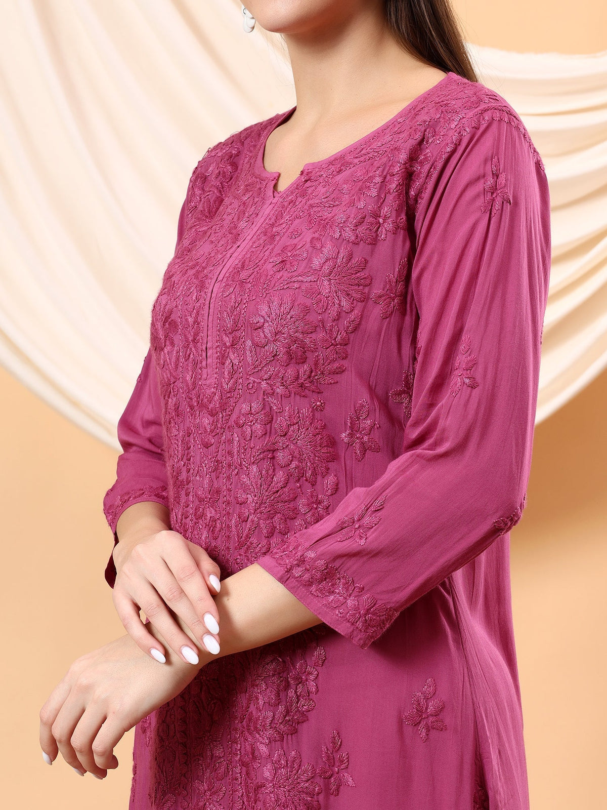Alina Chikankari Modal Straight Kurta (Wine)