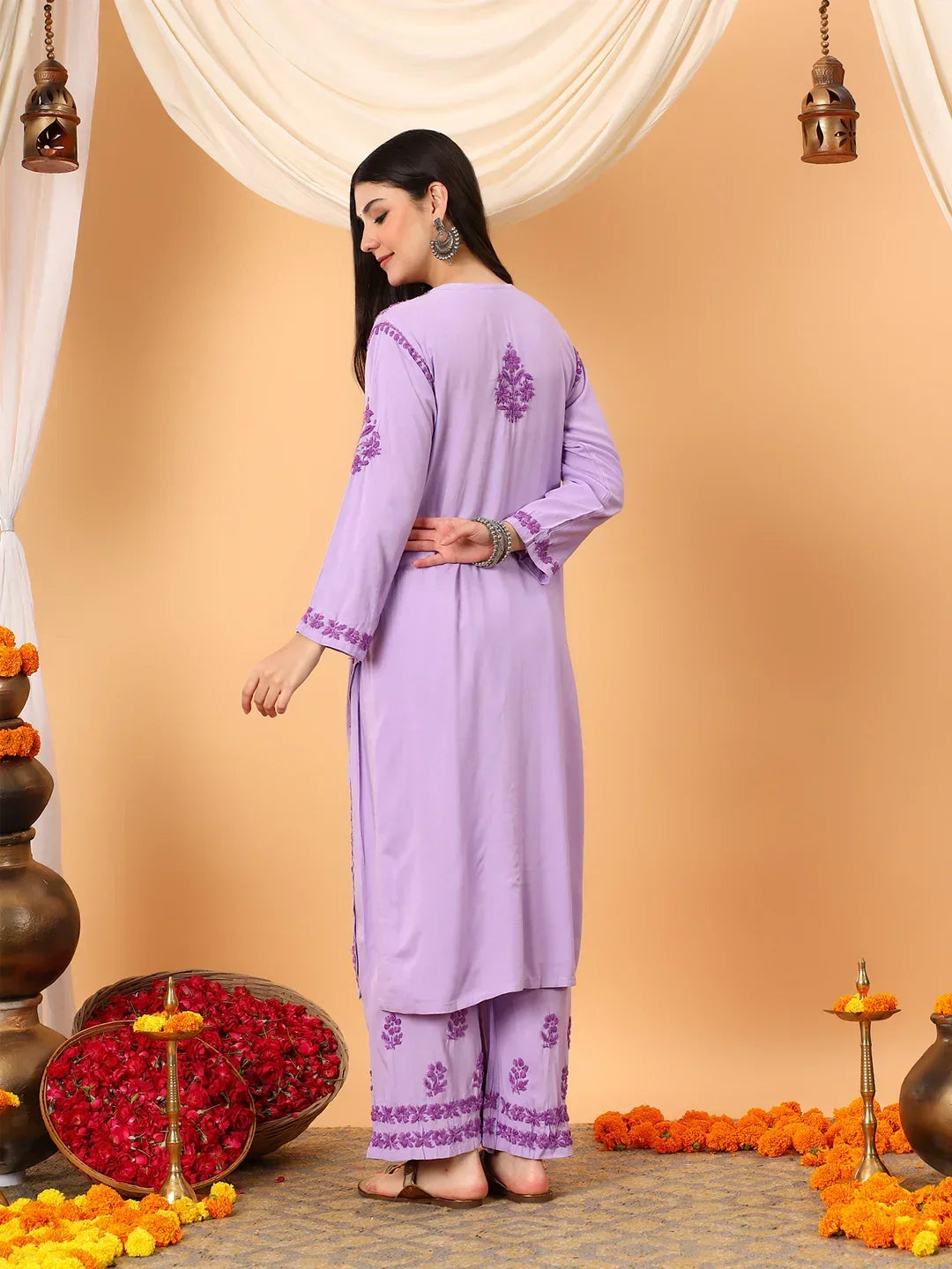 Faiza Chikankari Rayon Co-ord Set (Lavender)