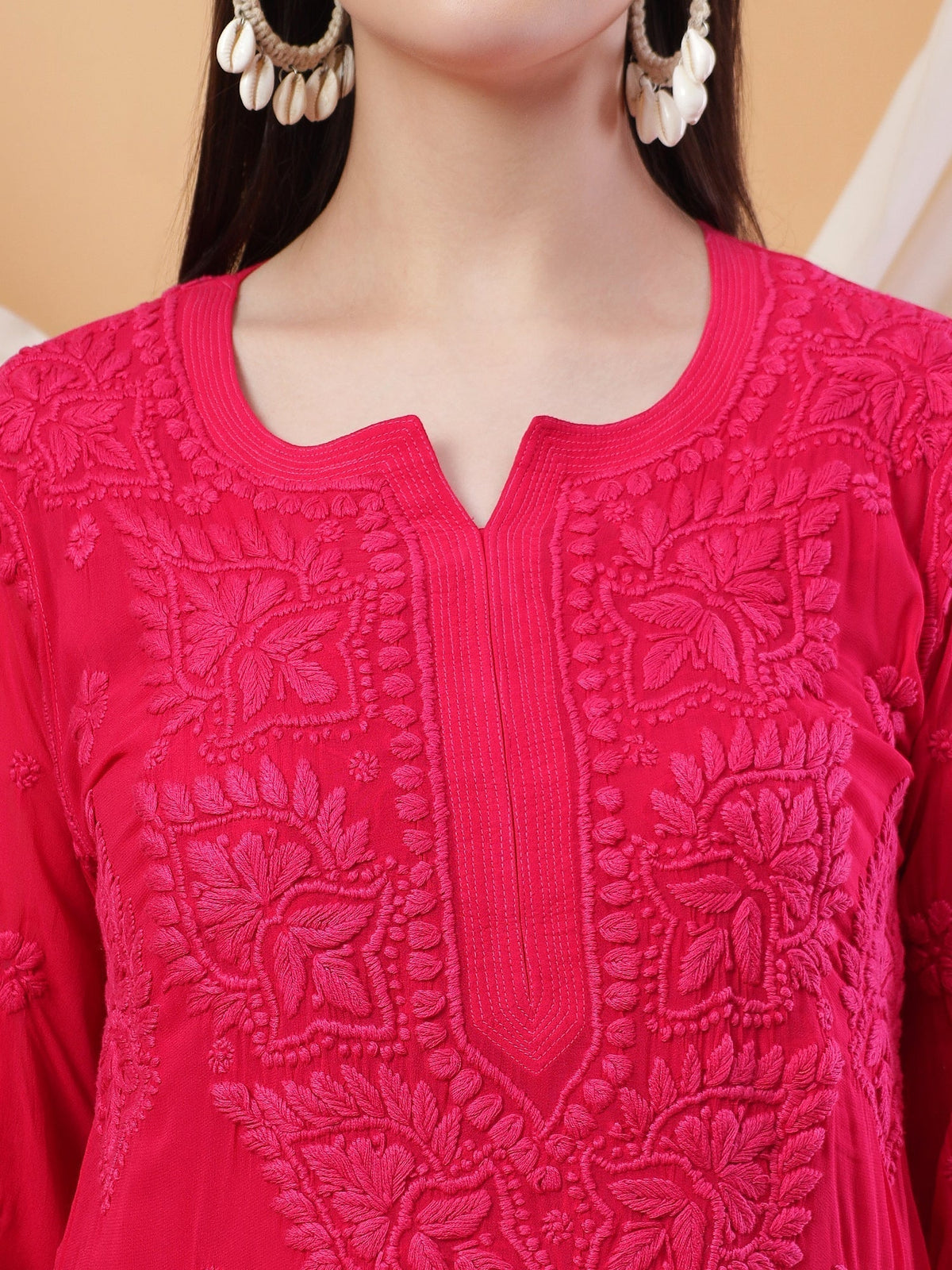 Dua Premium Viscose 3D Chikankari Straight Kurta (Magenta)