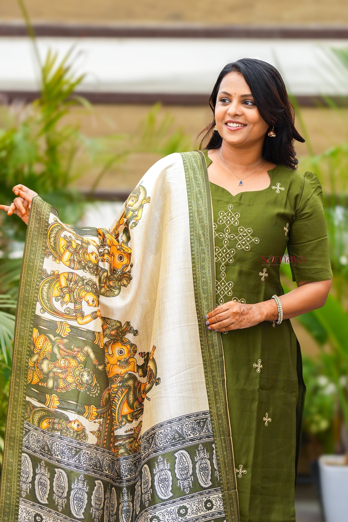 Saanvi-green kollam  3 piece salwar suit set with printed kalamkari dupptta ( pre order dispatch 20 August)