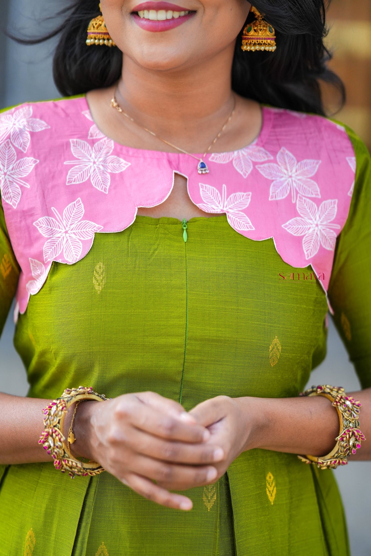 Geethanjali raw silk maxi Dress With chanderi scallop ( ready to dispatch)