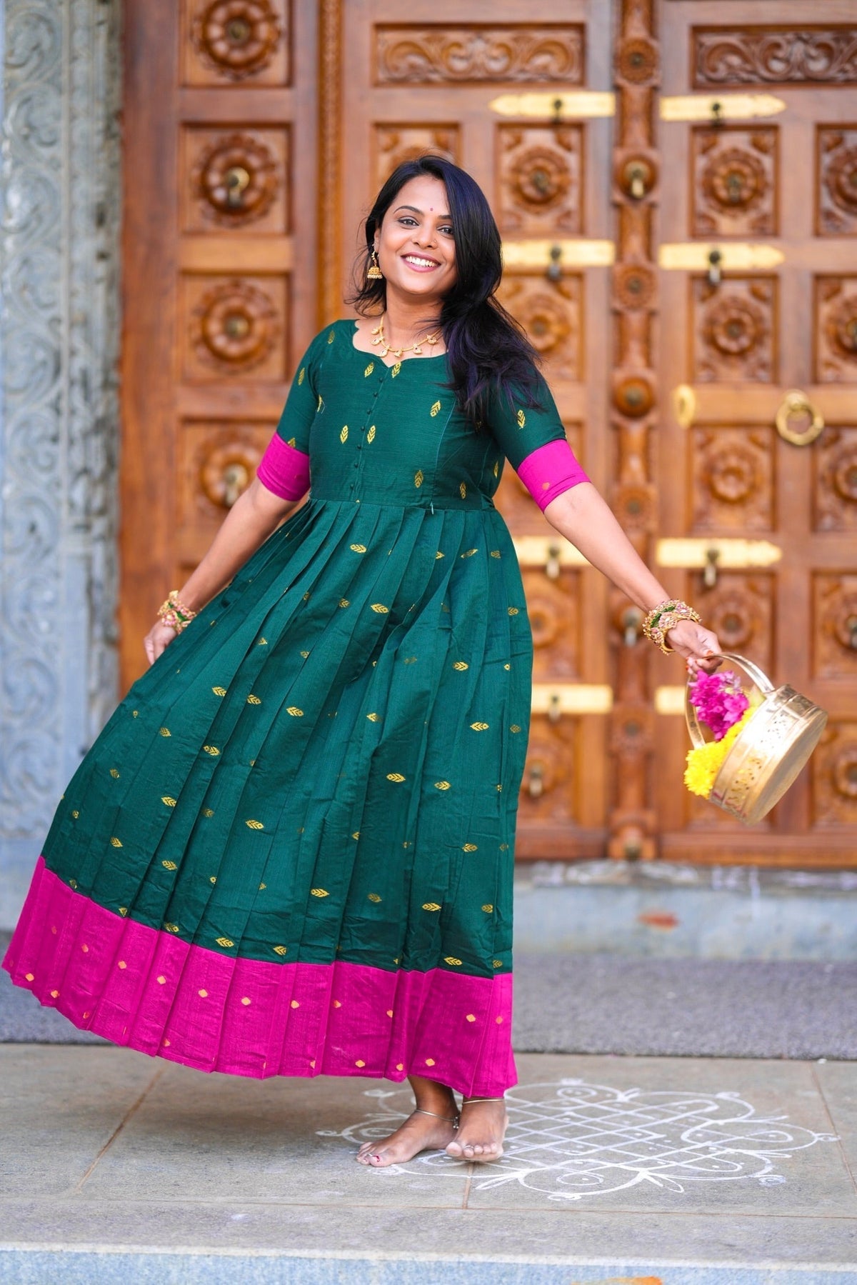 Madurai Meenakshi  maxi Dress With Lining( ready to dispatch)