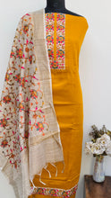 Load image into Gallery viewer, Designer Embroidered Suit Length 3 Piece Mustard Mal Cotton With Sequence Work
