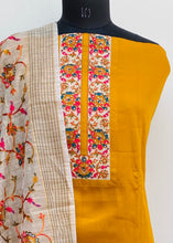 Load image into Gallery viewer, Designer Embroidered Suit Length 3 Piece Mustard Mal Cotton With Sequence Work
