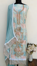 Load image into Gallery viewer, Designer Embroidered Suit Length 3 Piece Blue Mal Chanderi With Cutdana &amp; Sequence Work
