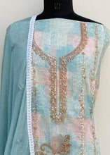 Load image into Gallery viewer, Designer Embroidered Suit Length 3 Piece Blue Mal Chanderi With Cutdana &amp; Sequence Work
