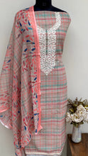 Load image into Gallery viewer, Designer Embroidered Suit Length 3 Piece Beige Linen With Sequence Work
