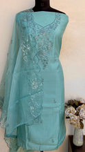 Load image into Gallery viewer, Designer Embroidered Suit Length 3 Piece Blue Mal Chanderi

