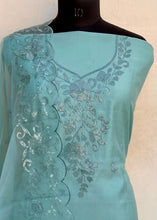 Load image into Gallery viewer, Designer Embroidered Suit Length 3 Piece Blue Mal Chanderi
