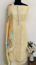 Load image into Gallery viewer, Designer Embroidered Suit Length 3 Piece Beige Georgette
