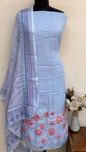 Load image into Gallery viewer, Designer Embroidered Suit Length 3 Piece Blue Linen With Sequence Work

