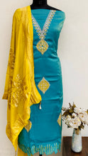 Load image into Gallery viewer, Designer Embroidered Suit Length 3 Piece Blue Mal Chanderi With Mirror &amp; Sequence Work
