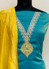 Load image into Gallery viewer, Designer Embroidered Suit Length 3 Piece Blue Mal Chanderi With Mirror &amp; Sequence Work

