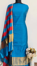 Load image into Gallery viewer, Designer Embroidered Suit Length 3 Piece Blue Mal Chanderi
