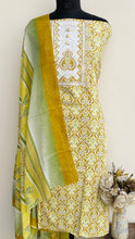 Load image into Gallery viewer, Designer Embroidered Suit Length 3 Piece Mustard Mal Cotton
