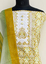 Load image into Gallery viewer, Designer Embroidered Suit Length 3 Piece Mustard Mal Cotton
