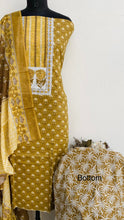 Load image into Gallery viewer, Designer Embroidered Suit Length 3 Piece Mustard Mal Cotton
