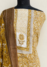 Load image into Gallery viewer, Designer Embroidered Suit Length 3 Piece Mustard Mal Cotton
