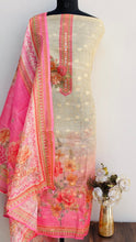 Load image into Gallery viewer, Designer Embroidered Suit Length 3 Piece Beige Kota With Mirror Work

