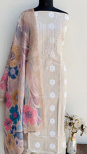 Load image into Gallery viewer, Designer Embroidered Suit Length 3 Piece Beige Linen With Stone Work

