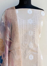 Load image into Gallery viewer, Designer Embroidered Suit Length 3 Piece Beige Linen With Stone Work
