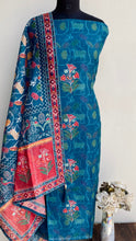 Load image into Gallery viewer, Designer Embroidered Suit Length 3 Piece Blue Mal Chanderi  With Embroidered Cotton Dupatta
