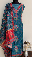 Load image into Gallery viewer, Designer Embroidered Suit Length 3 Piece Blue Mal Chanderi With Mirror &amp; Sequence Work With Embroidered Cotton Dupatta
